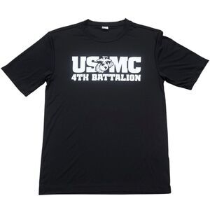 Marine Corps 4th Battalion (Dry Fit) Large Front and Back Logo Tee (Black)